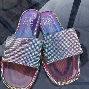 Olivia Miller Red and Pink Rhinestone Sandals